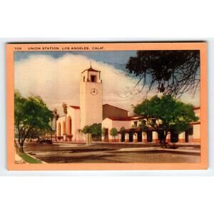 Vintage Linen Postcard Union Station Los Angeles CA Spanish Architecture
